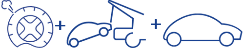 3 icones assistance pneus, remorquage et voiture de remplacement